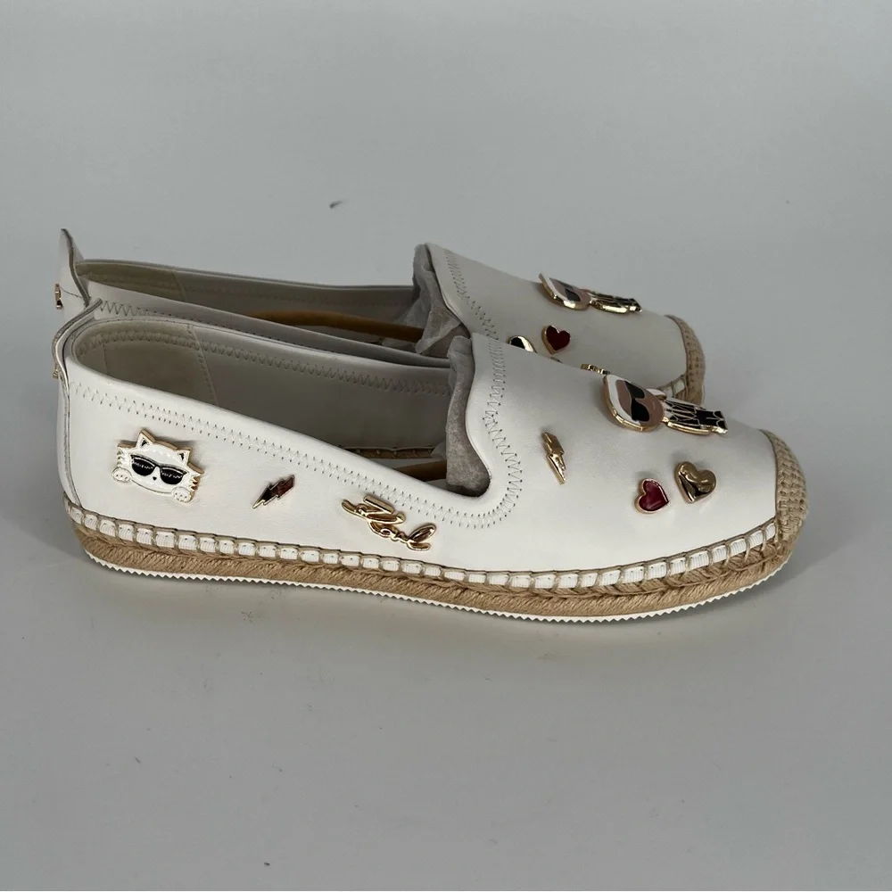 Karl Lagerfeld Michaela Espadrille Flats White Logo - Size 9.5 - Picture 5 of 12